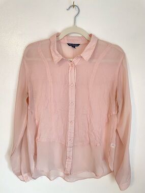 American Eagle Outfitters light pink mesh button up blouse size medium